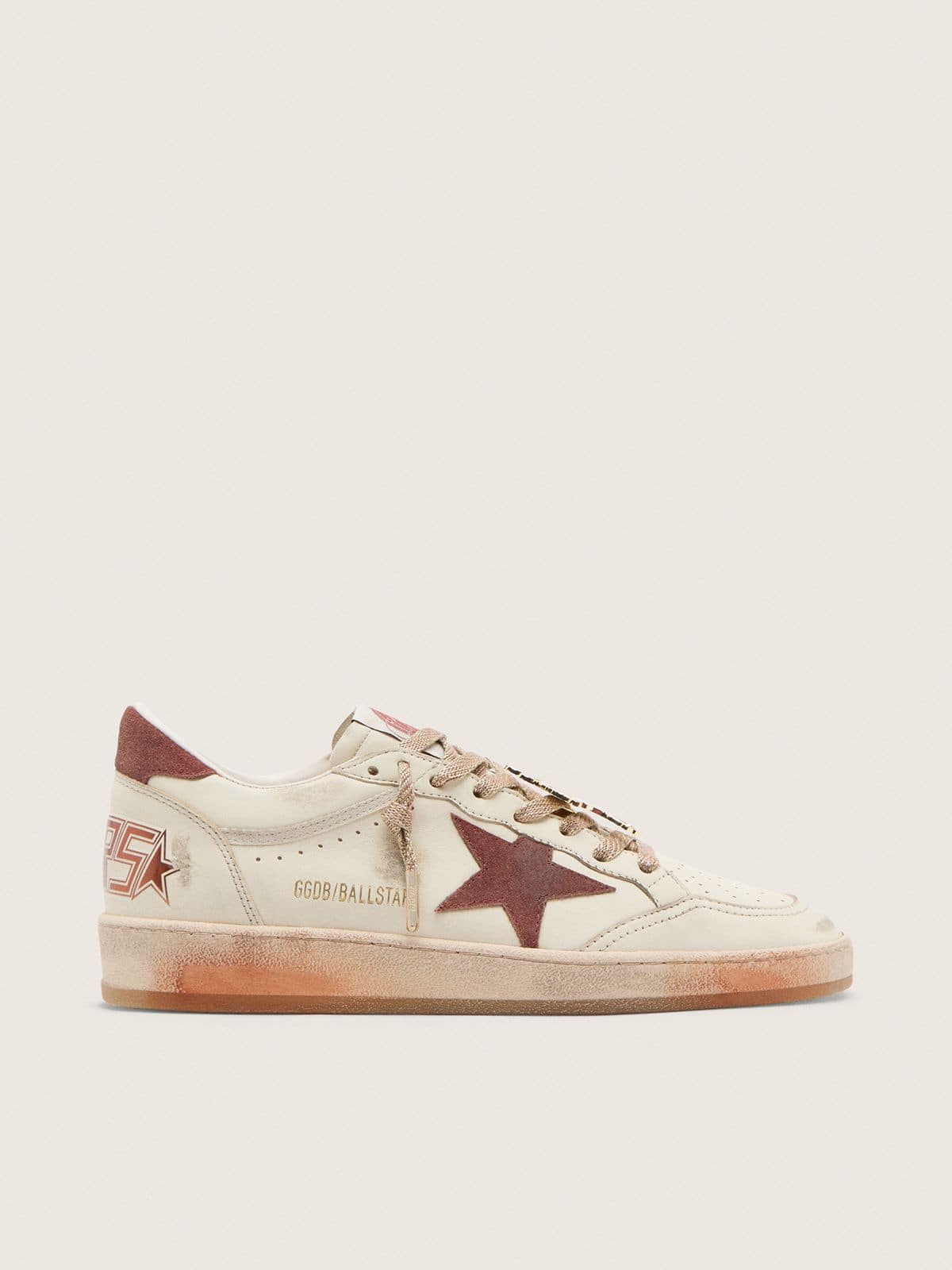 Ball Star femme en cuir blanc avec étoile et empiècement en cuir rouille