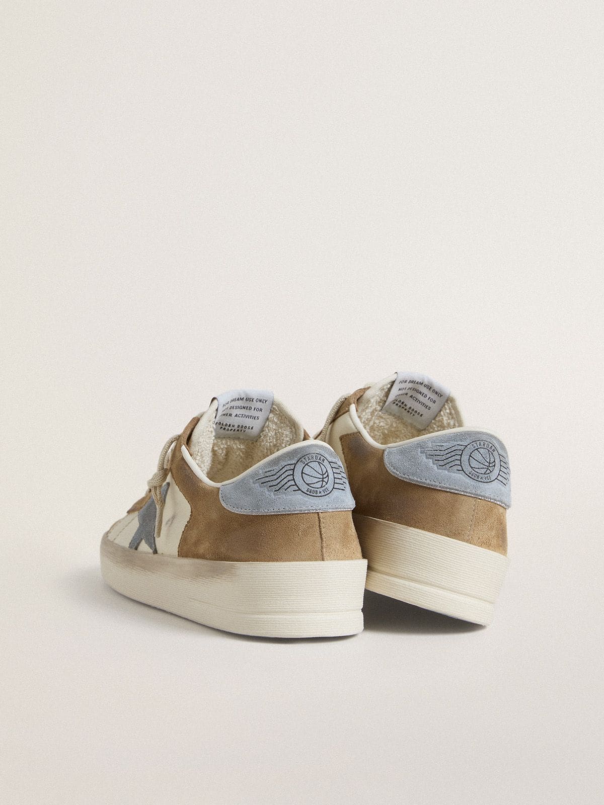 Stardan LTD en cuir blanc et cuir velours tabac avec étoile et contrefort en cuir velours bleu ciel