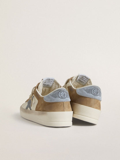 Stardan LTD en cuir blanc et cuir velours tabac avec étoile et contrefort en cuir velours bleu ciel