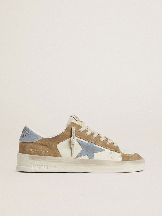 Stardan LTD en cuir blanc et cuir velours tabac avec étoile et contrefort en cuir velours bleu ciel