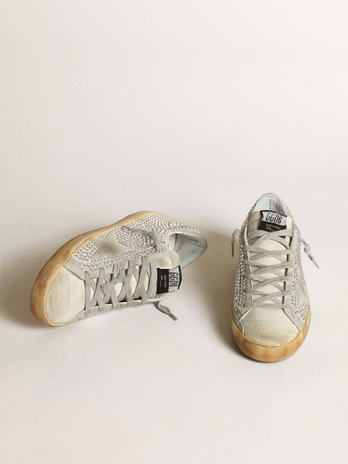 Super-Star pour femme en nubuck blanc vieilli avec cristaux Swarovski