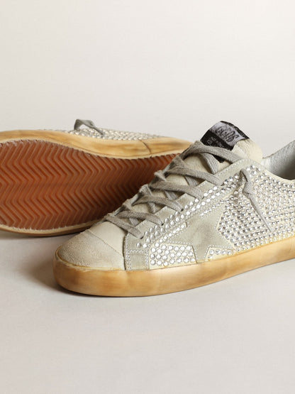 Super-Star pour femme en nubuck blanc vieilli avec cristaux Swarovski