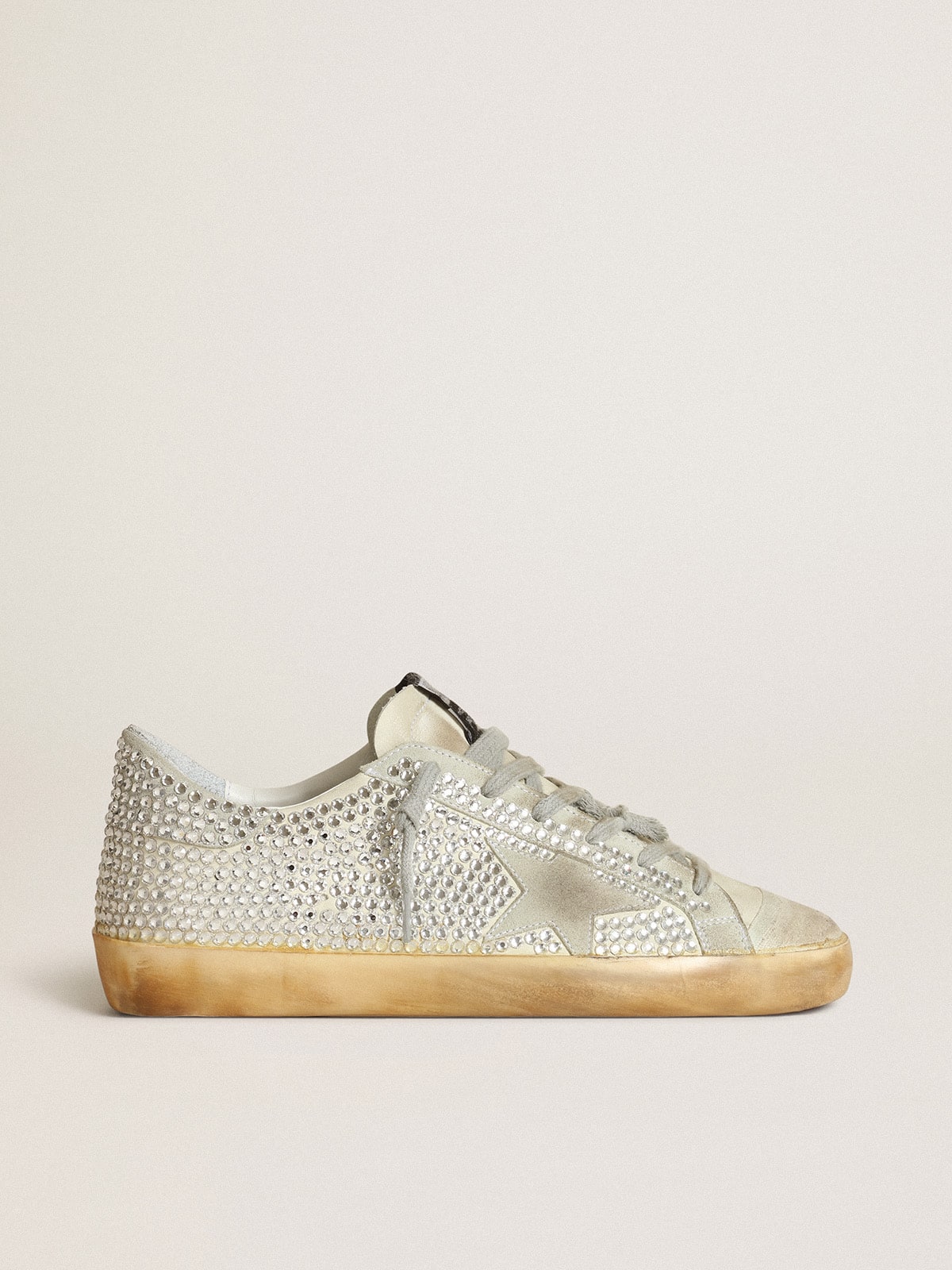 Super-Star pour femme en nubuck blanc vieilli avec cristaux Swarovski