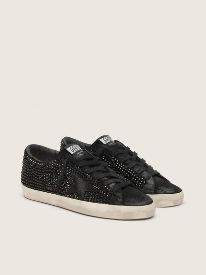 Super-Star en daim noir avec cristaux Swarovski et étoile en daim noir