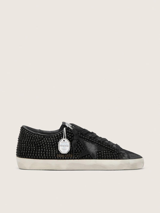 Super-Star en daim noir avec cristaux Swarovski et étoile en daim noir