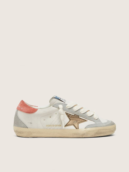 Super-Star LTD pour femme en cuir blanc avec étoile en bronze métallisé