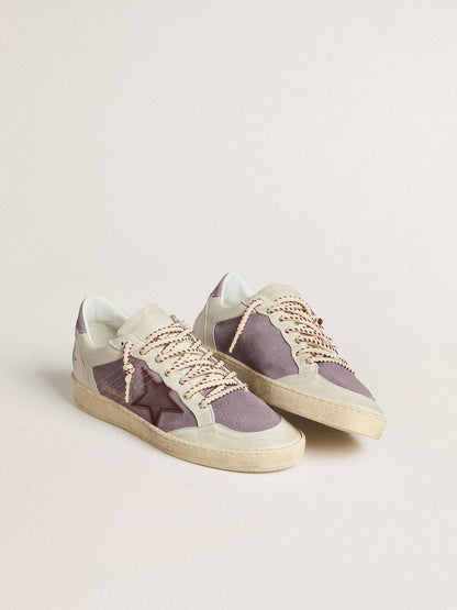 Ball Star pour femme en cuir velours lilas avec étoile en cuir bordeaux et contrefort en cuir velours lilas