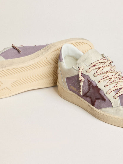 Ball Star pour femme en cuir velours lilas avec étoile en cuir bordeaux et contrefort en cuir velours lilas
