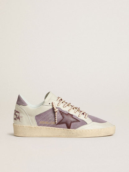 Ball Star pour femme en cuir velours lilas avec étoile en cuir bordeaux et contrefort en cuir velours lilas