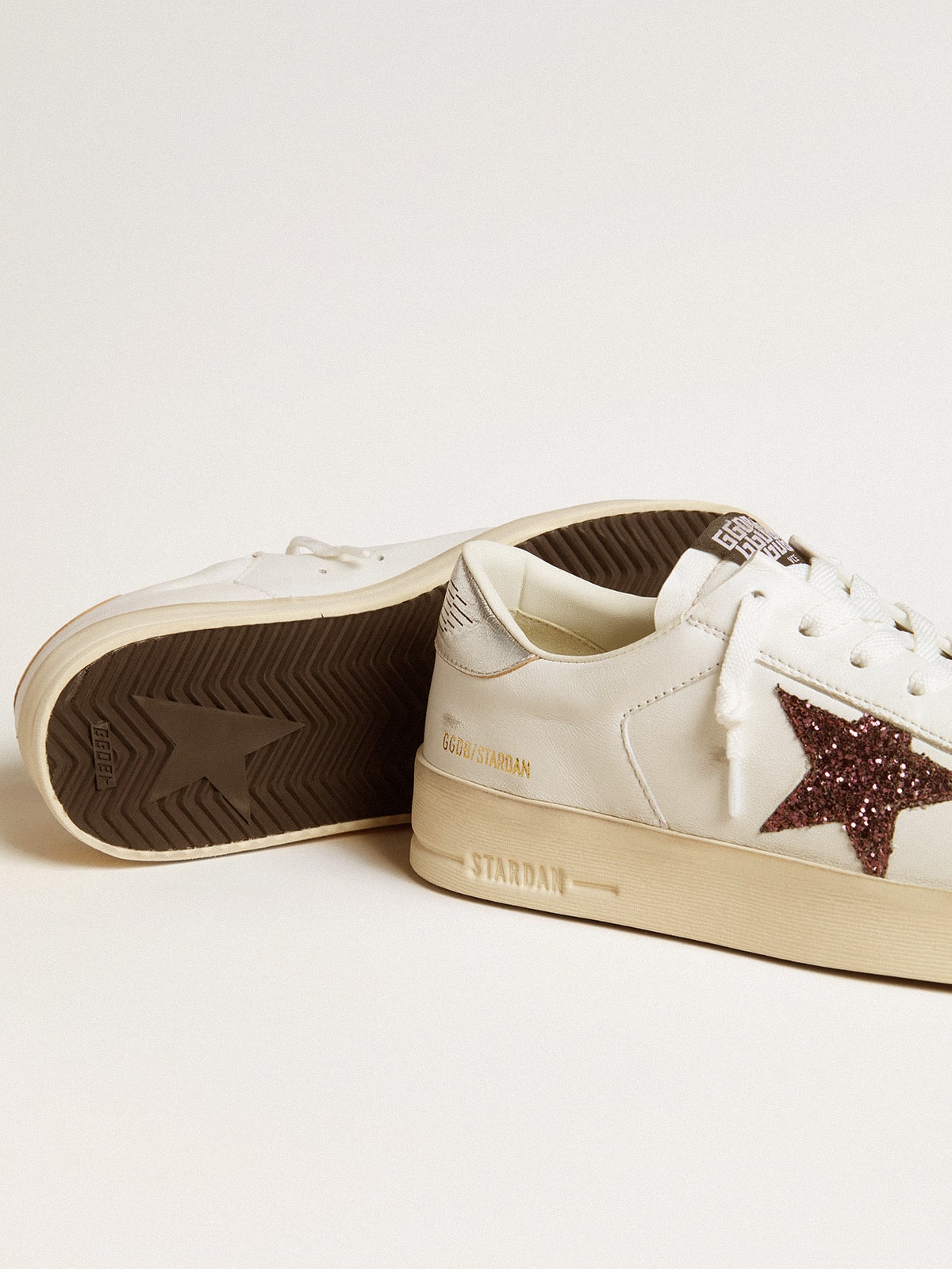 Stardan pour femme en cuir nappa avec étoile à paillettes et contrefort en cuir lamé