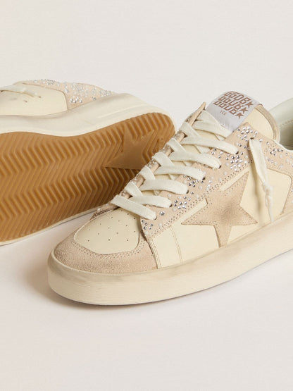Stardan en daim et en cuir couleur crème avec cristaux Swarovski et étoile en daim
