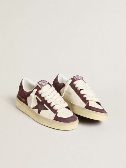 Stardan pour femme en cuir nappa blanc avec étoile et contrefort en cuir velours bordeaux