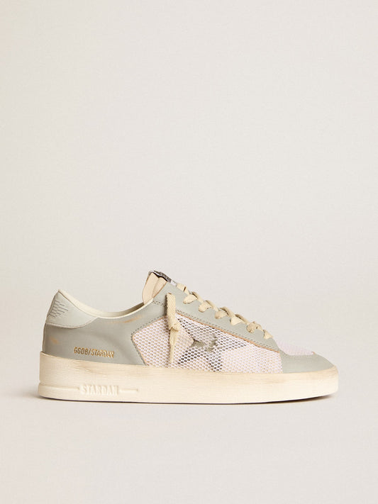 Stardan en nappa gris et résille blanche avec étoile en cuir gris