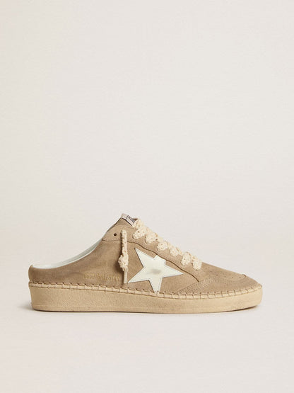 Mules Ball Star pour femme en daim beige avec étoile en cuir blanc