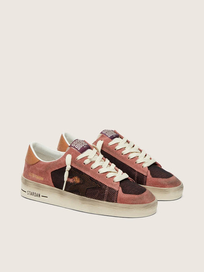 Stardan femme en cuir velours rose avec étoile beige