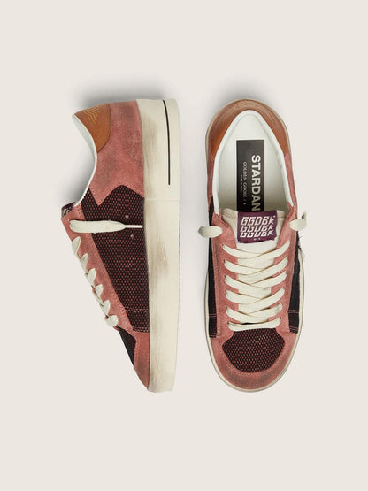 Stardan femme en cuir velours rose avec étoile beige