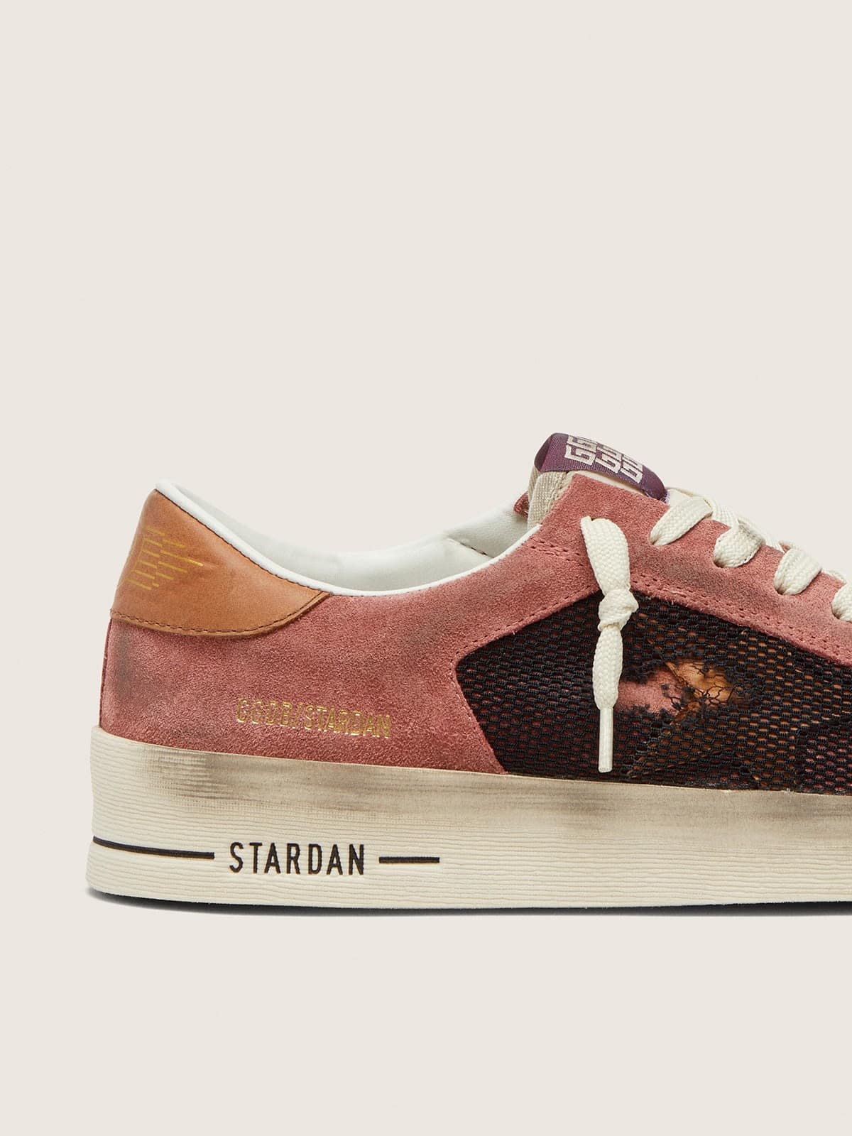Stardan femme en cuir velours rose avec étoile beige