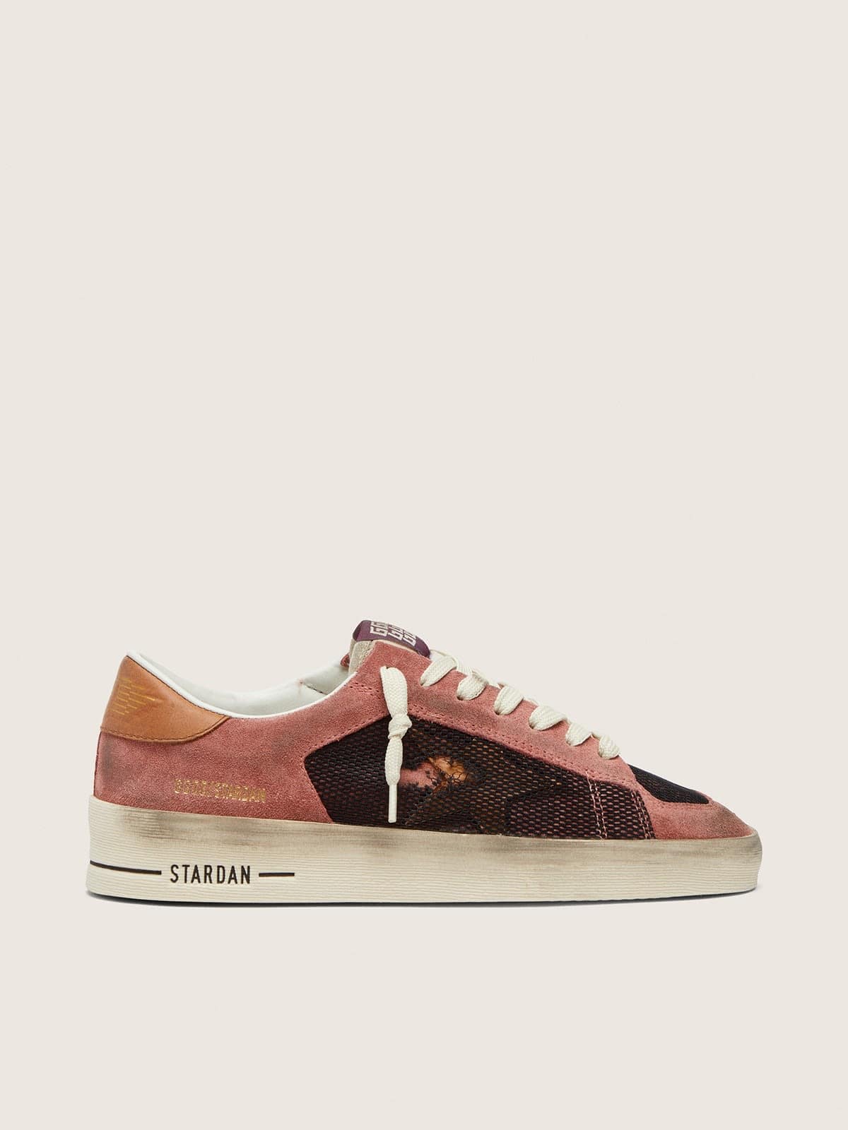 Stardan femme en cuir velours rose avec étoile beige