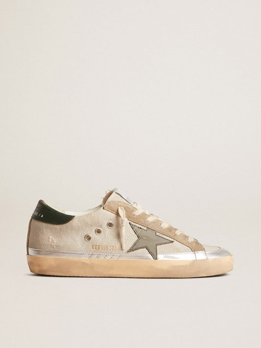Super-Star en toile grise avec étoile et contrefort en cuir vert
