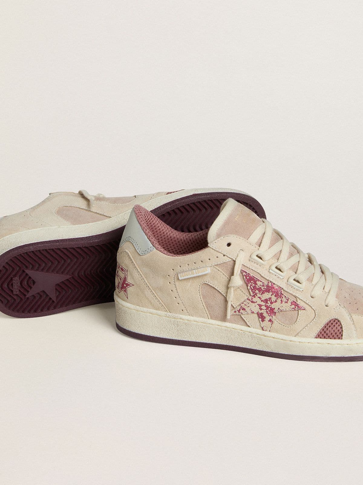 Ball Star LTD pour femme en cuir velours rose et beige avec contrefort en cuir gris perle