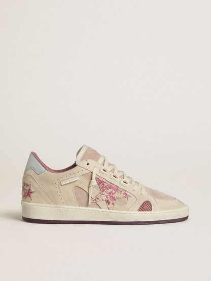 Ball Star LTD pour femme en cuir velours rose et beige avec contrefort en cuir gris perle