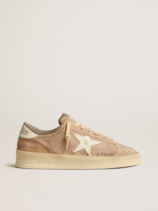 Stardan pour femme en daim vieux rose avec étoile et contrefort en cuir blanc