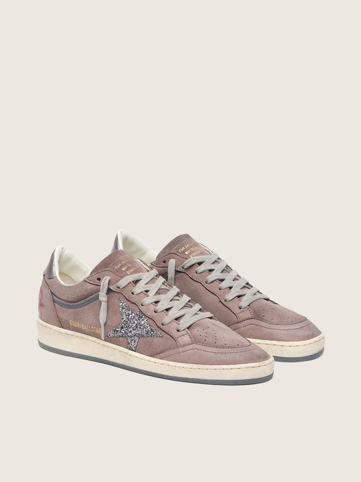 Ball Star pour femme en cuir velours lavande avec étoile à paillettes argentées et contrefort en cuir lamé