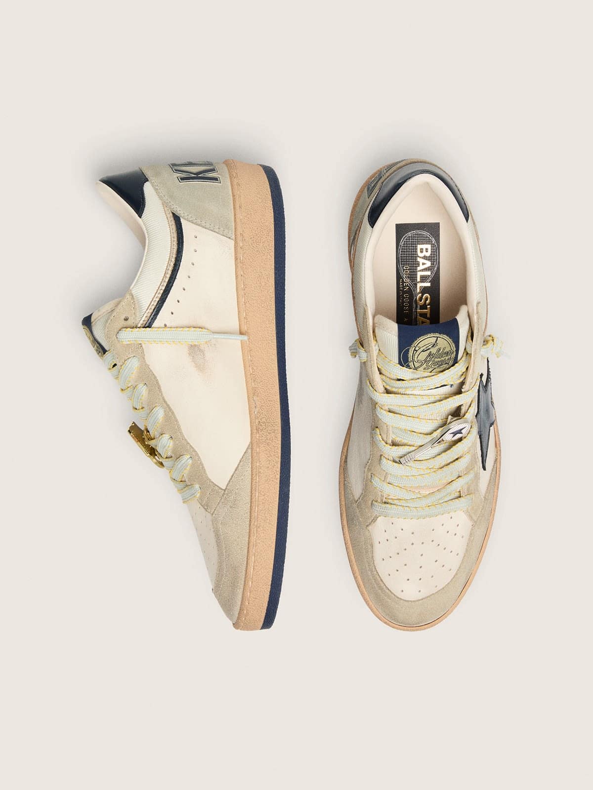 Ball Star LTD femme en cuir blanc et cuir velours gris avec étoile bleue et Skins appliquée