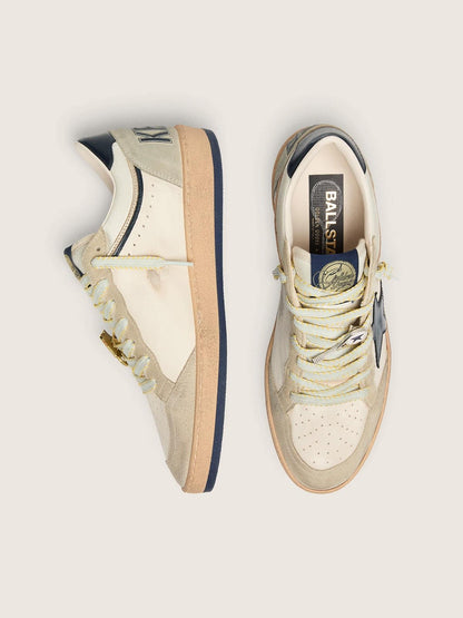 Ball Star LTD femme en cuir blanc et cuir velours gris avec étoile bleue et Skins appliquée