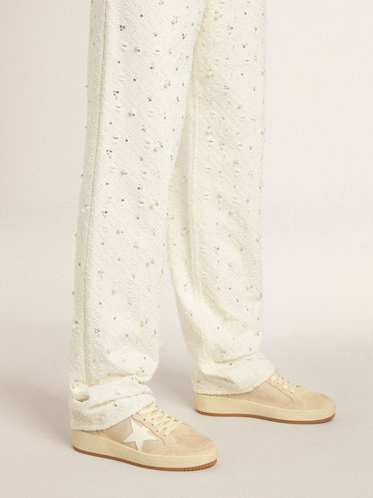 Ball Star femme en daim beige avec étoile et contrefort en cuir blanc