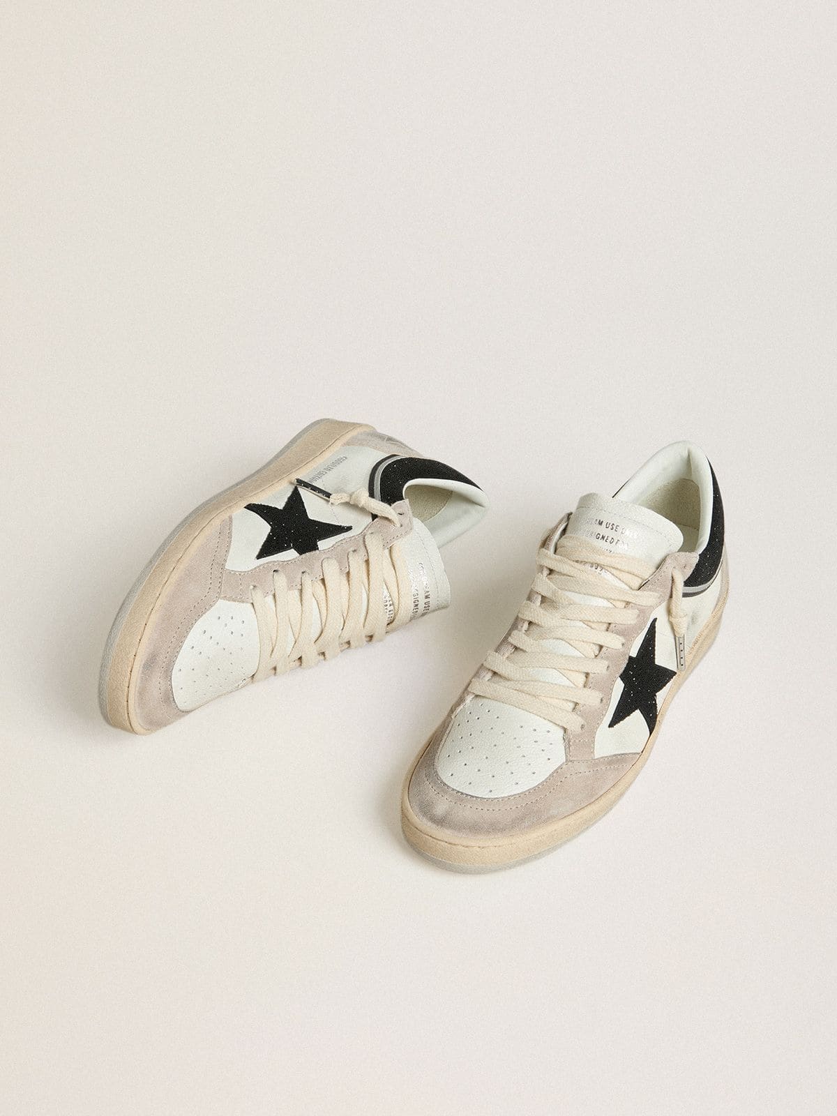 Ball Star LTD pour femme en cuir nappa avec étoile en cristaux noirs et empiècements en cuir velours beige
