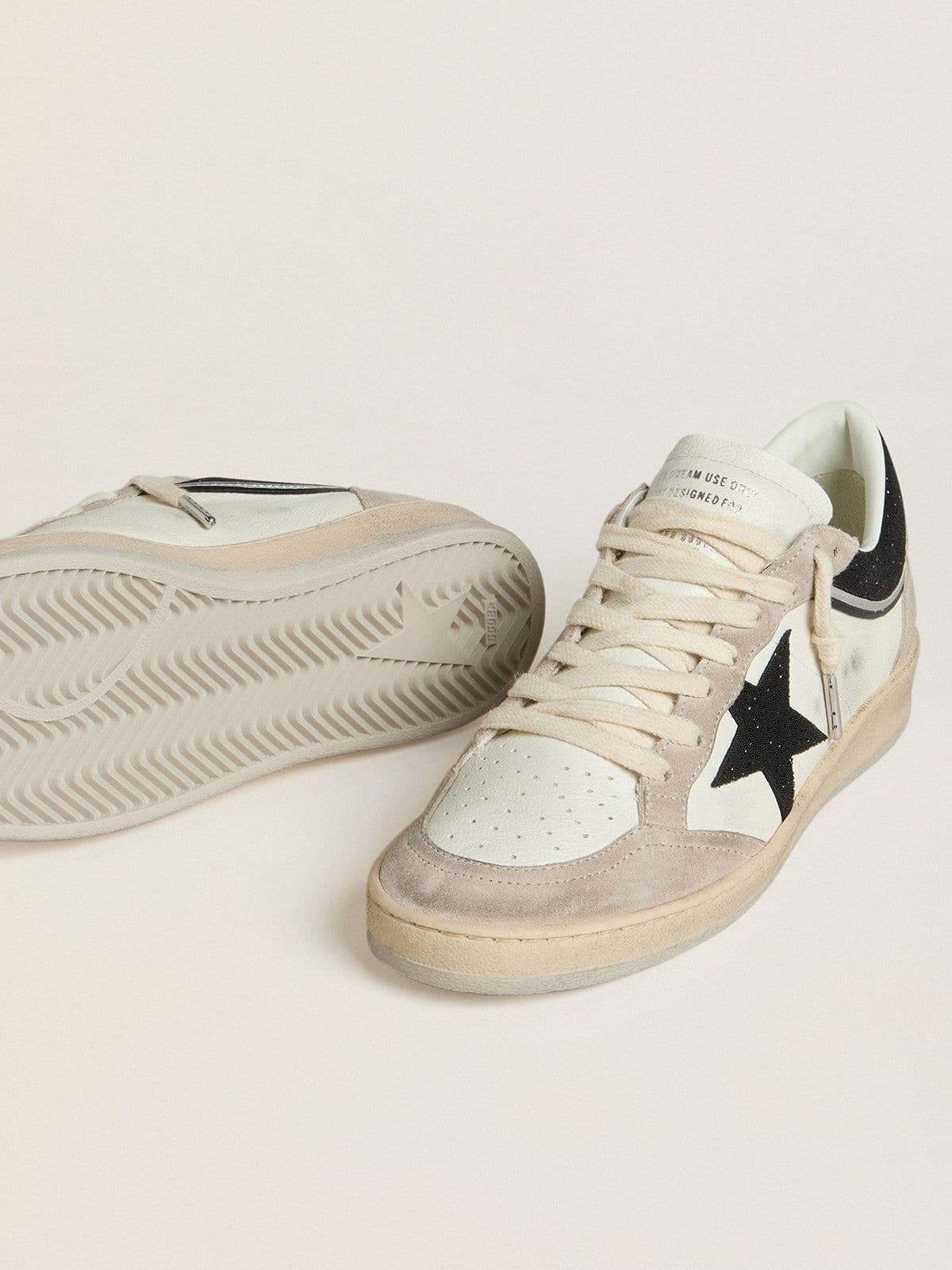 Ball Star LTD pour femme en cuir nappa avec étoile en cristaux noirs et empiècements en cuir velours beige