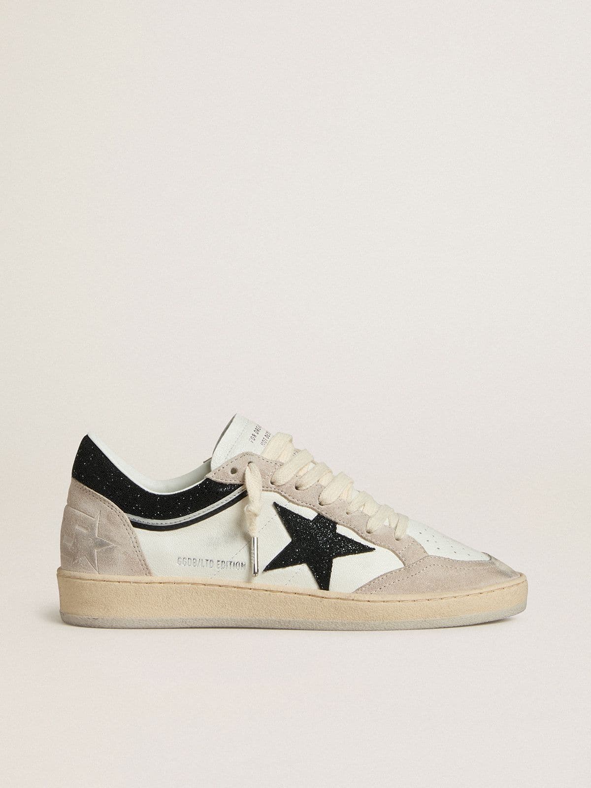 Ball Star LTD pour femme en cuir nappa avec étoile en cristaux noirs et empiècements en cuir velours beige