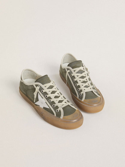 Super-Star LTD pour femme en toile verte avec étoile en cuir blanc