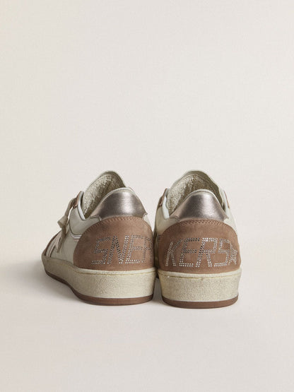 Ball Star LTD en cuir nappa blanc et cuir velours vieux rose avec étoile et contrefort en cuir lamé argenté