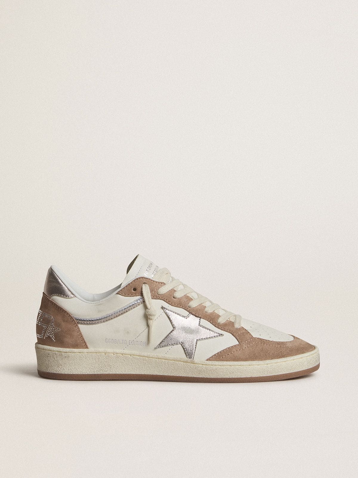 Ball Star LTD en cuir nappa blanc et cuir velours vieux rose avec étoile et contrefort en cuir lamé argenté