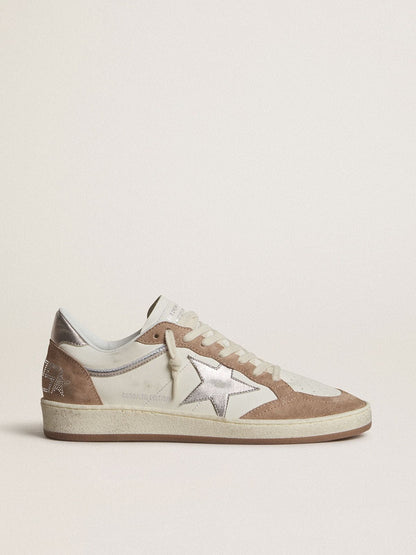 Ball Star LTD en cuir nappa blanc et cuir velours vieux rose avec étoile et contrefort en cuir lamé argenté