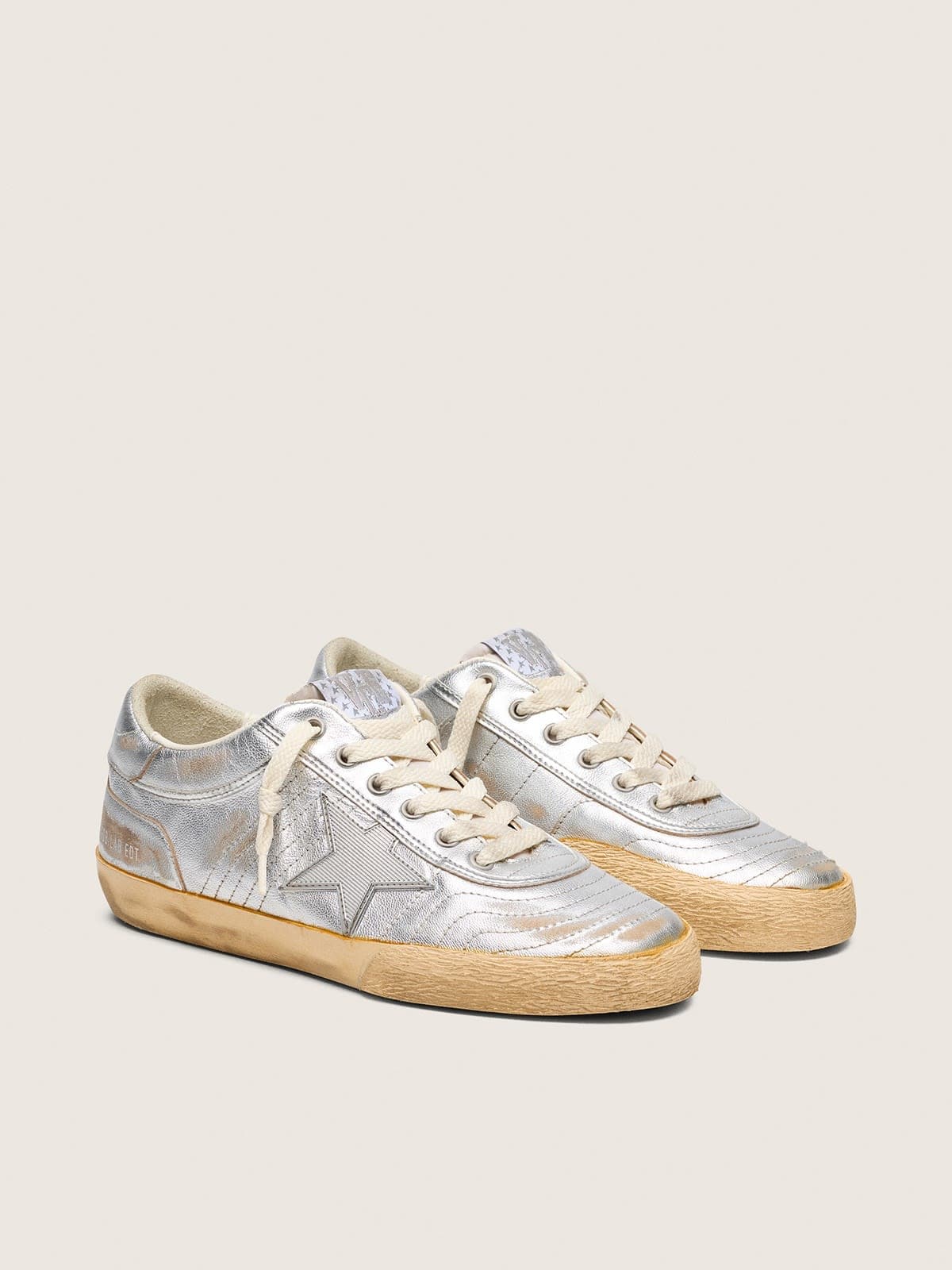Super-Star LAB pour femme en cuir nappa métallisé avec étoile en TPU argenté