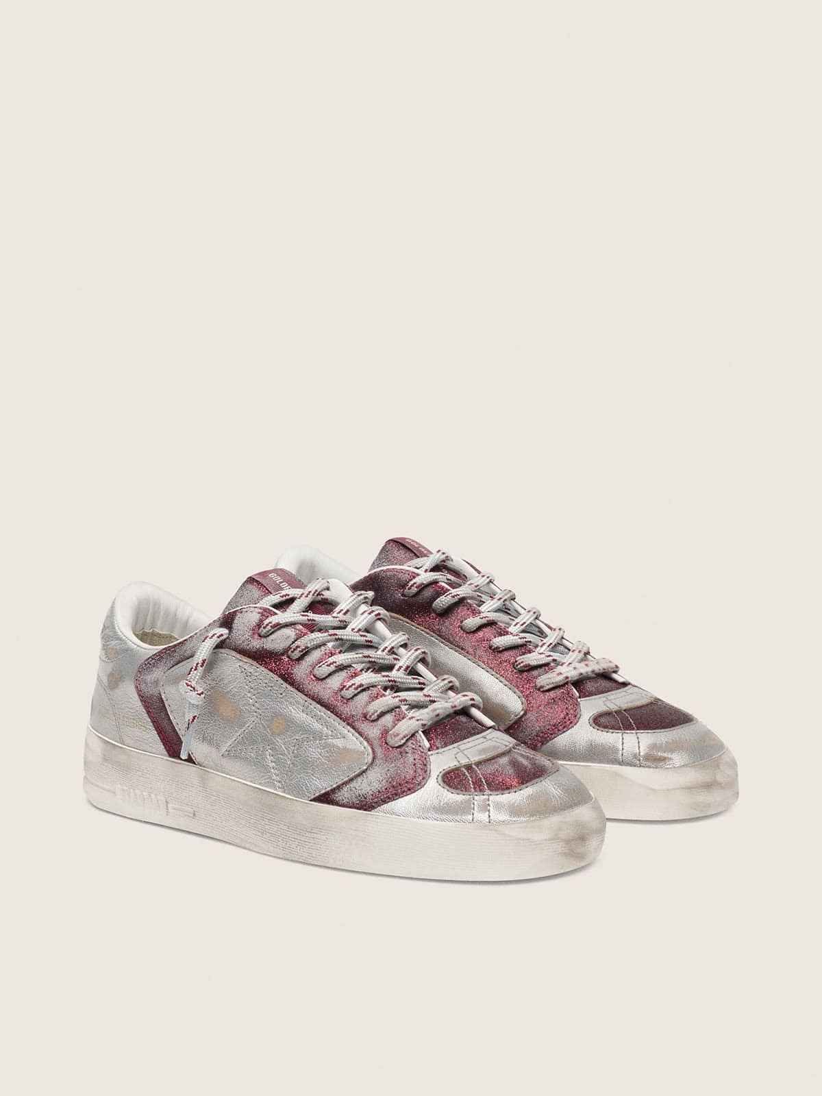 Stardan LAB pour femme en cuir et paillettes bordeaux et argentées