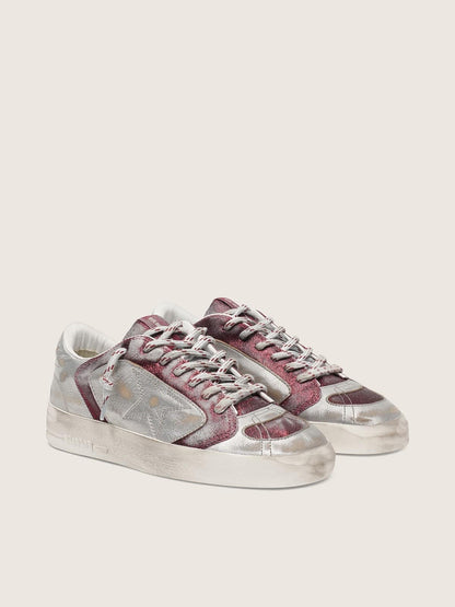 Stardan LAB pour femme en cuir et paillettes bordeaux et argentées