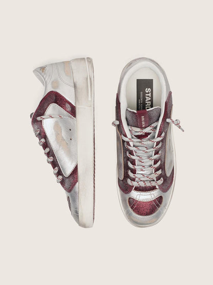 Stardan LAB pour femme en cuir et paillettes bordeaux et argentées