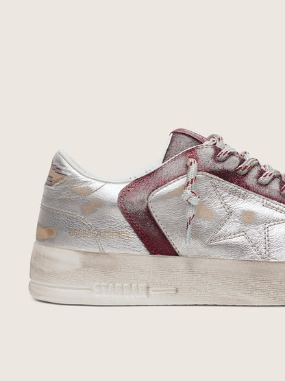 Stardan LAB pour femme en cuir et paillettes bordeaux et argentées