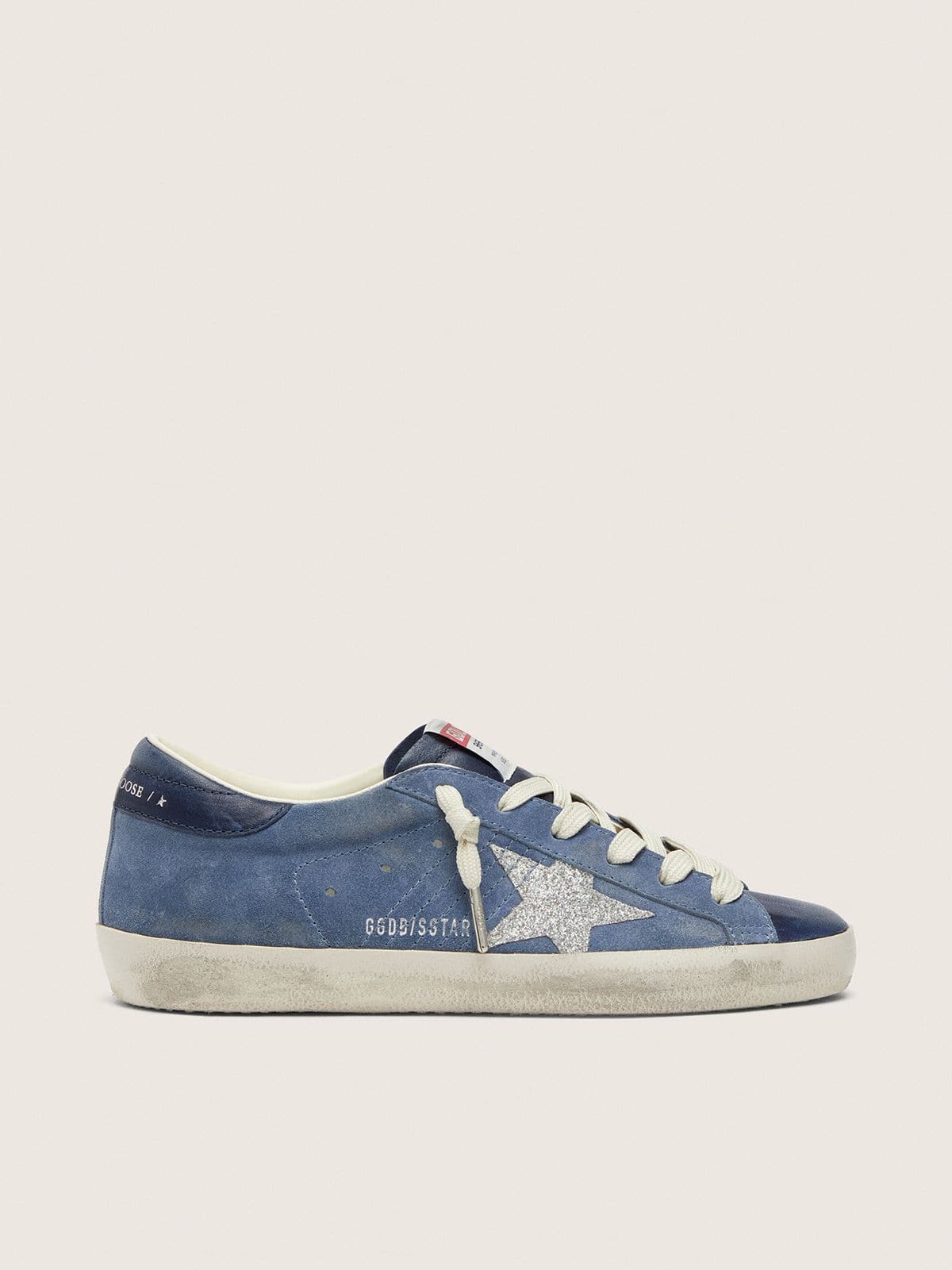 Super-Star pour femme en daim bleu denim avec étoile à paillettes argentées