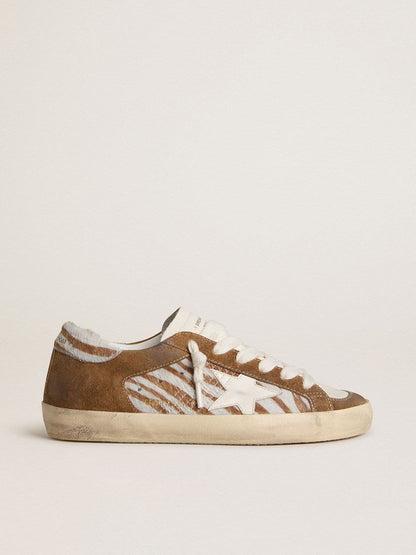 Super-Star pour femme en cuir façon poulain à imprimé zèbre avec étoile en cuir et empiècements en daim marron