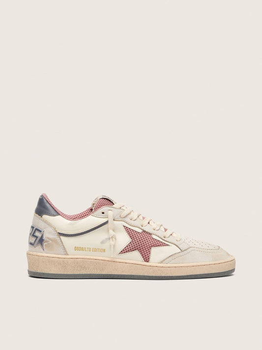 Ball Star LTD pour femme en cuir beige avec étoile en résille rose et contrefort en cuir bleu