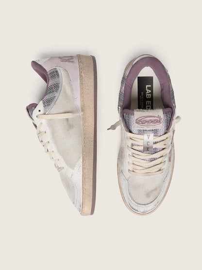 Ball Star LAB femme en nylon et cuir façon poulain blanc avec étoile argentée et empiècements lilas
