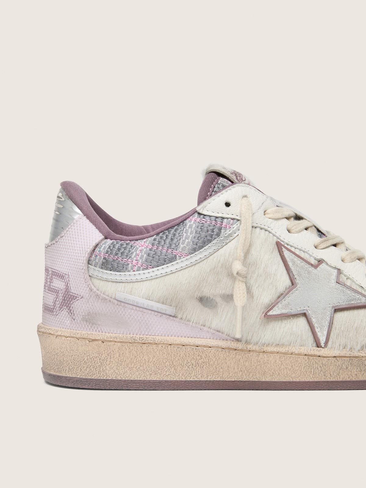 Ball Star LAB femme en nylon et cuir façon poulain blanc avec étoile argentée et empiècements lilas