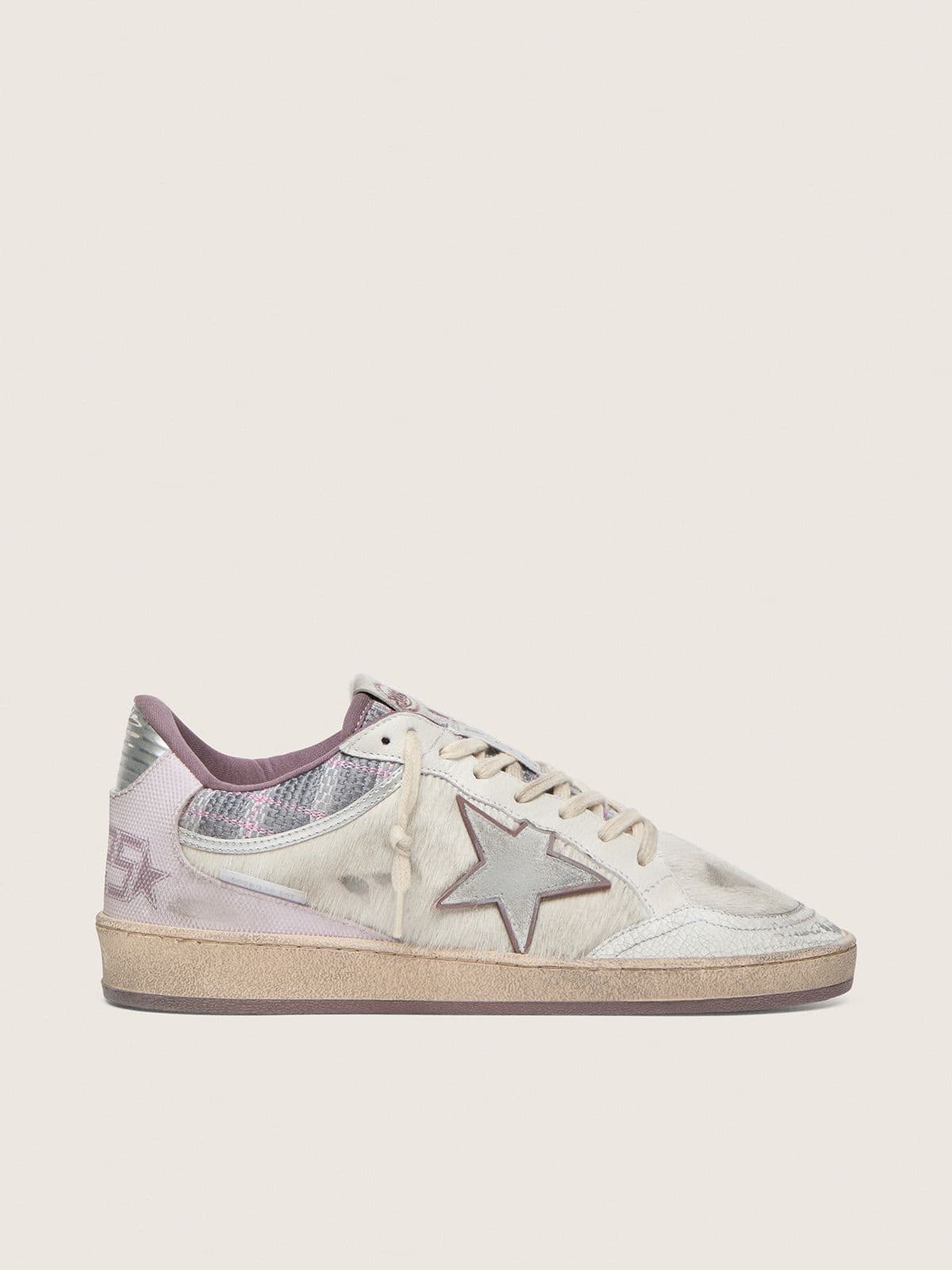 Ball Star LAB femme en nylon et cuir façon poulain blanc avec étoile argentée et empiècements lilas