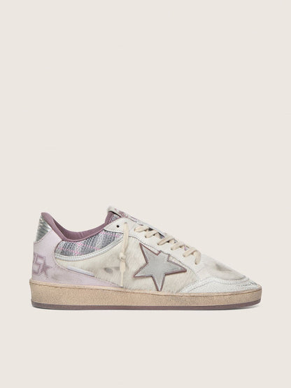 Ball Star LAB femme en nylon et cuir façon poulain blanc avec étoile argentée et empiècements lilas