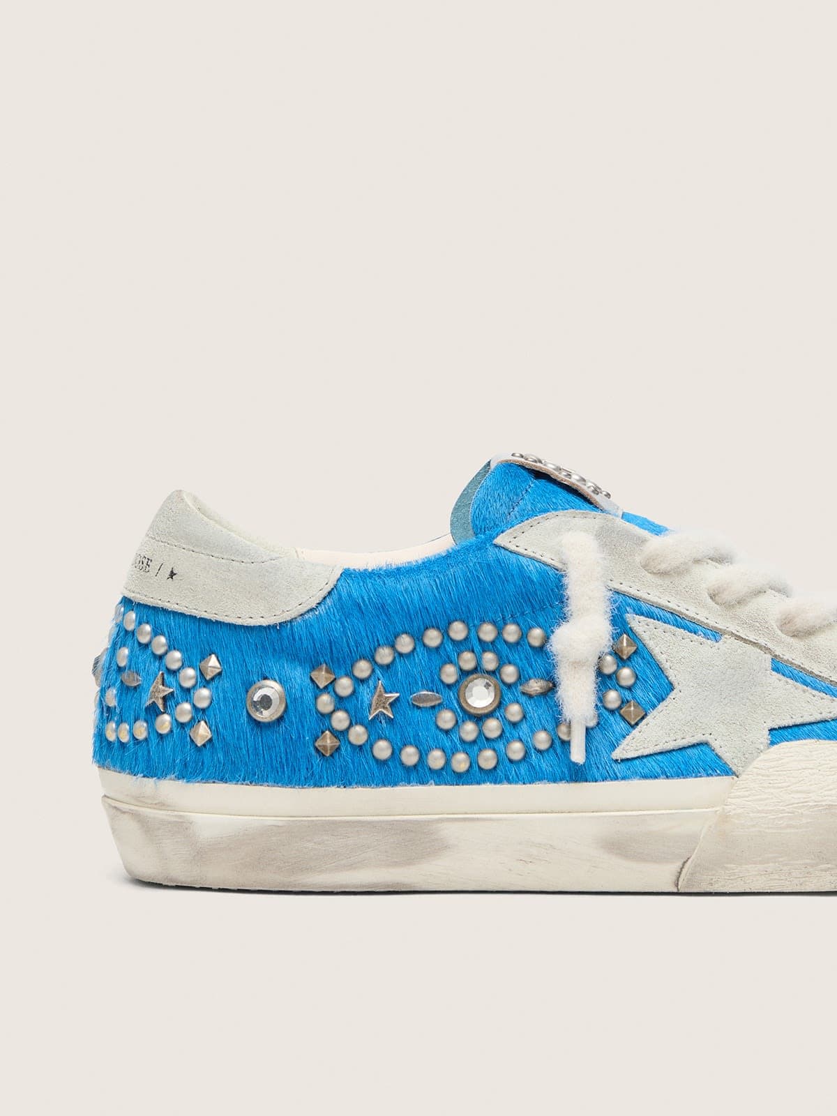 Super-Star LAB pour femme en cuir façon poulain bleu vif avec étoile en daim et clous